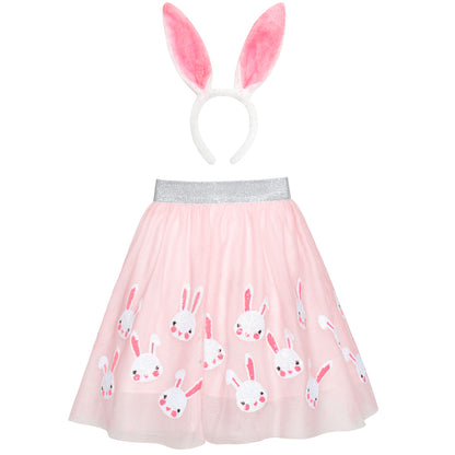 Sunny Fashion Girls Sequin Tutu Skirt with Bunny Headband Set