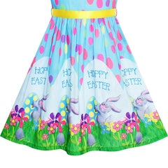Girls Dress Easter Bunny Egg Hunt Blue Casual Party Size 2-10 Years