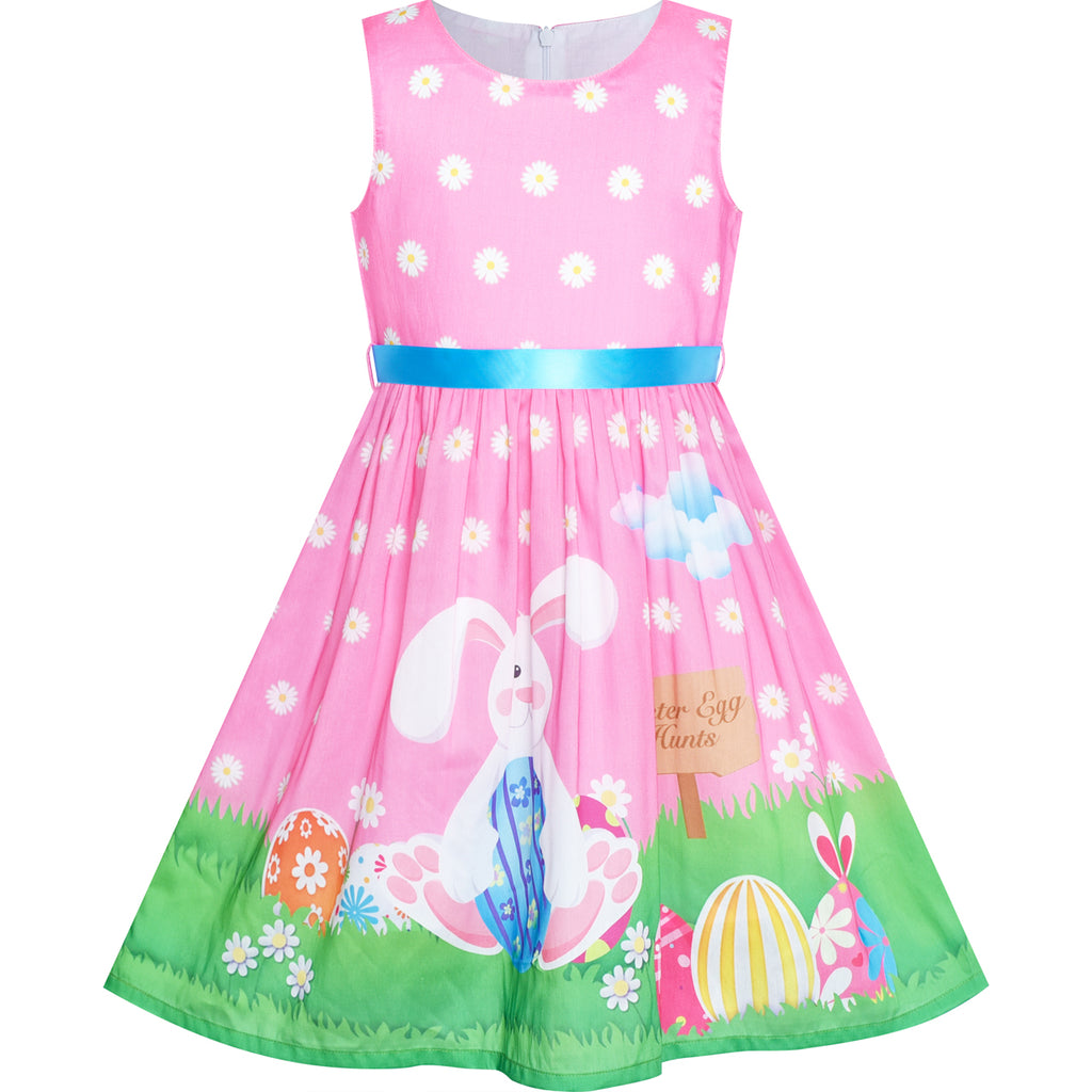 Girls Dress Easter Bunny Egg Hunt Pink Casual Party Size 4-12 Years