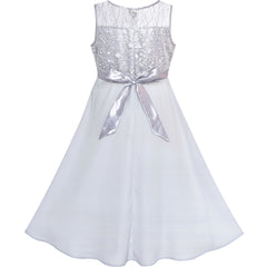 Girls Dress Gray Chiffon Bridesmaid Maxi Ball Gown Size 6-14 Years