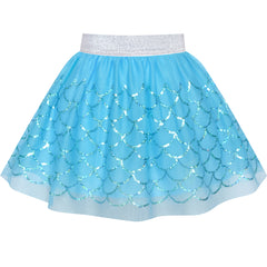 Girls Skirt Mermaid Blue Sequins Party Size 2-10 Years