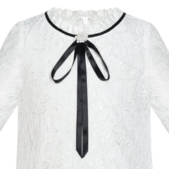 Girls Dress Lace Wave Hem Off White Elegant 3/4 Sleeve Size 5-10 Years