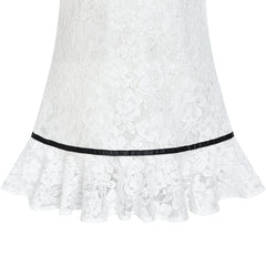 Girls Dress Lace Wave Hem Off White Elegant 3/4 Sleeve Size 5-10 Years