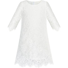 Girls Dress Lace Wave Hem Off White Elegant Party Size 5-10 Years