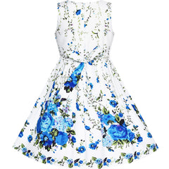 Girls Dress Blue Butterfly Casual Floral Party Size 4-12 Years