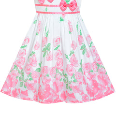 Girls Dress Pink Casual Rose Flower Double Bow Tie Size 4-12 Years