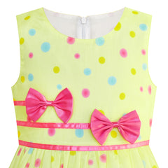 Girls Dress Yellow Casual Mermaid Double Bow Tie Party Size 4-10 Years
