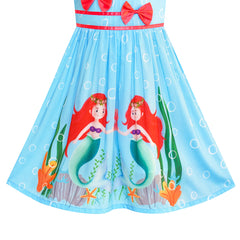 Girls Dress Blue Casual Mermaid Double Bow Tie Party Size 4-10 Years