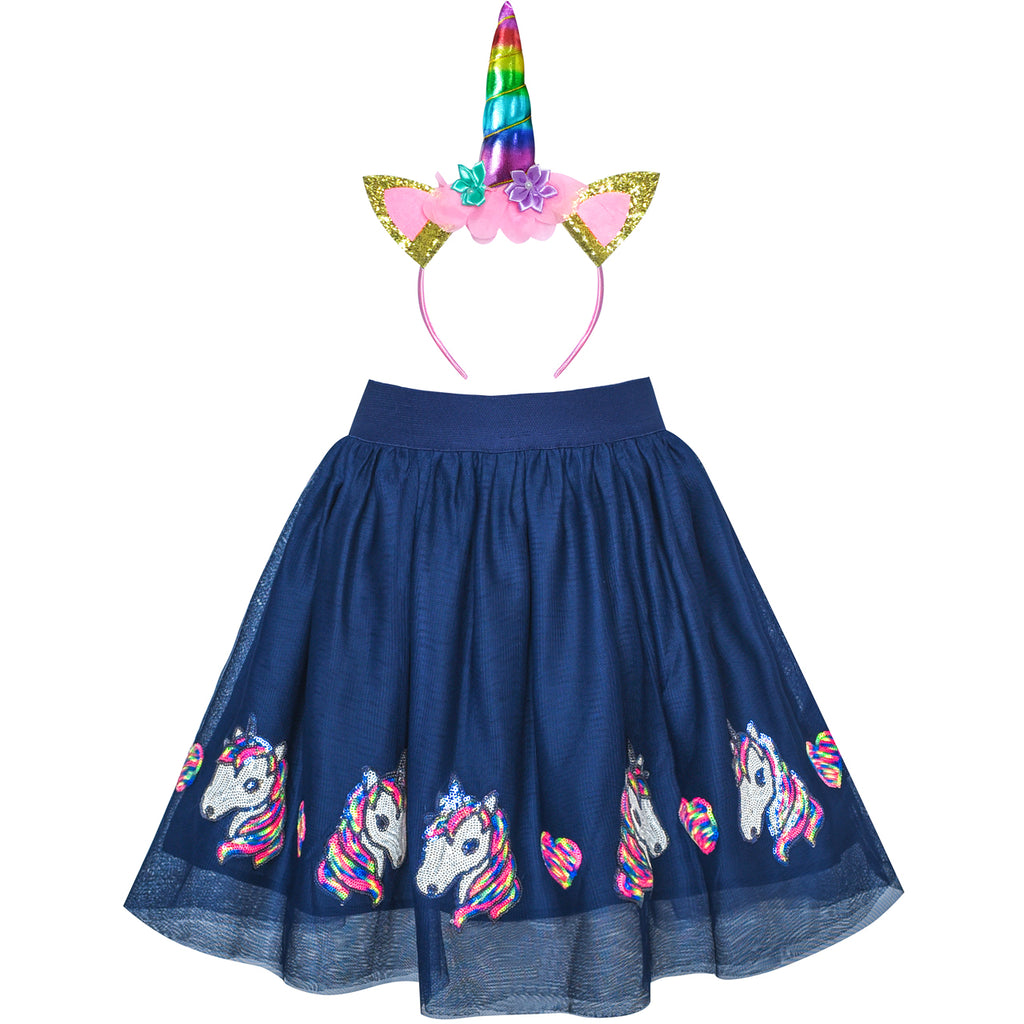 Girls Skirt Unicorn Headband Sequins Sparkling Tutu Dancing Size 2-10 Years