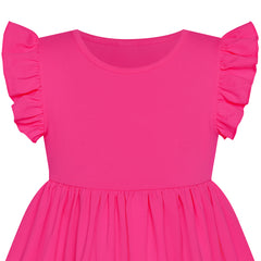 Girls Dress Deep Pink Casual Cotton Flying Sleeve Balloon Size 3-7 Years