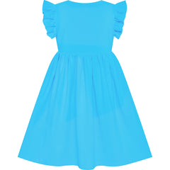 Girls Dress Blue Casual Cotton Flying Sleeve Balloon Size 3-7 Years