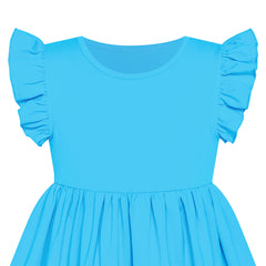 Girls Dress Blue Casual Cotton Flying Sleeve Balloon Size 3-7 Years