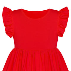 Girls Dress Red Casual Cotton Flying Sleeve Balloon Size 3-7 Years