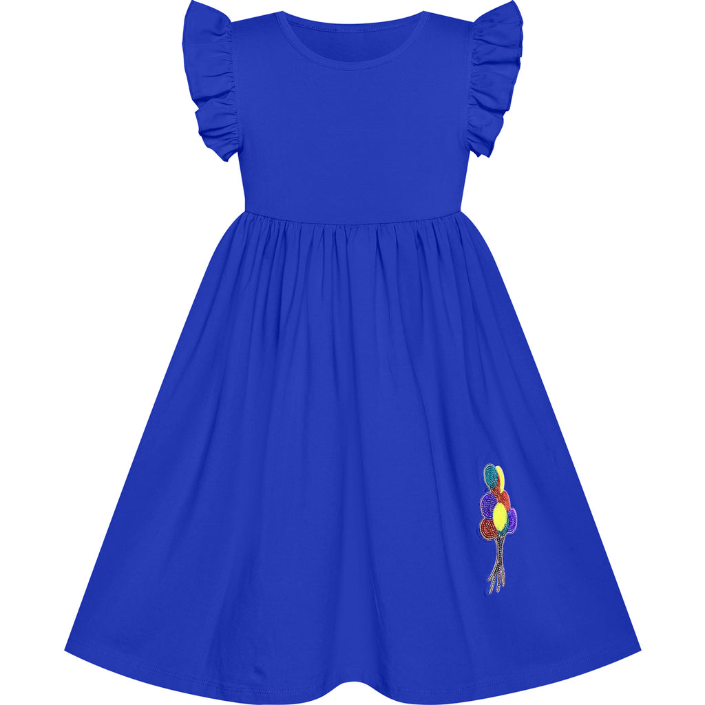 Girls Dress Classic Blue Casual Cotton Flying Sleeve Balloon Size 3-7 Years