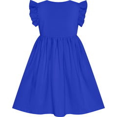 Girls Dress Classic Blue Casual Cotton Flying Sleeve Balloon Size 3-7 Years