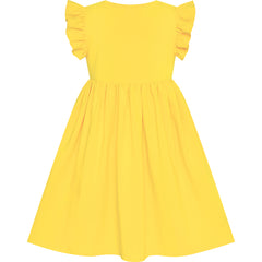 Girls Dress Yellow Casual Cotton Flying Sleeve Balloon Size 3-7 Years