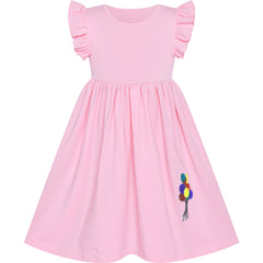 Girls Dress Deep Pink Casual Cotton Flying Sleeve Balloon Size 3-7 Years