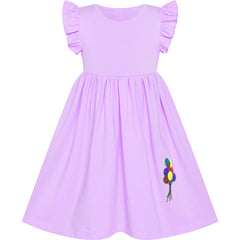 Girls Dress Deep Purple Casual Cotton Flying Sleeve Balloon Size 3-7 Years