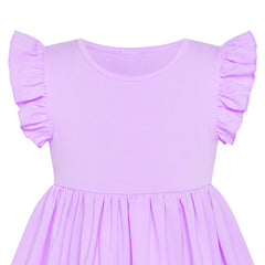 Girls Dress Deep Purple Casual Cotton Flying Sleeve Balloon Size 3-7 Years