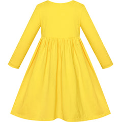 Girls Dress Yellow Casual Cotton Long Sleeve Dress Size 3-8 Years