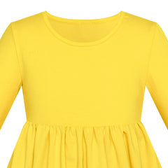 Girls Dress Yellow Casual Cotton Long Sleeve Dress Size 3-8 Years