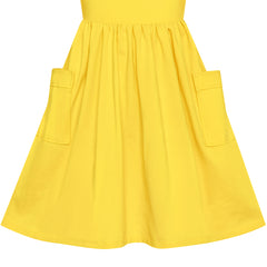 Girls Dress Yellow Casual Cotton Long Sleeve Dress Size 3-8 Years