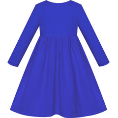 Girls Dress Classic Blue Casual Cotton Long Sleeve Dress Size 3-8 Years