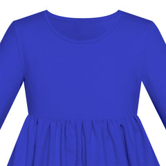 Girls Dress Classic Blue Casual Cotton Long Sleeve Dress Size 3-8 Years