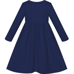 Girls Dress Navy Blue Casual Cotton Long Sleeve Dress Size 3-8 Years