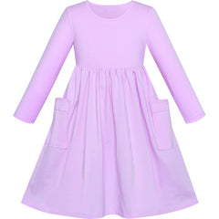 Girls Dress Purple Casual Cotton Long Sleeve Dress Size 3-8 Years