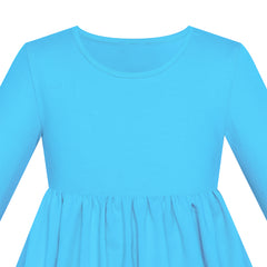 Girls Dress Blue Casual Cotton Long Sleeve Dress Size 3-8 Years