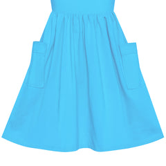 Girls Dress Blue Casual Cotton Long Sleeve Dress Size 3-8 Years