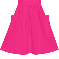 Girls Dress Deep Pink Casual Cotton Long Sleeve Dress Size 3-8 Years