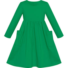 Girls Dress Green Casual Cotton Long Sleeve Dress Size 3-8 Years