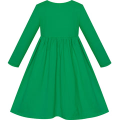 Girls Dress Green Casual Cotton Long Sleeve Dress Size 3-8 Years