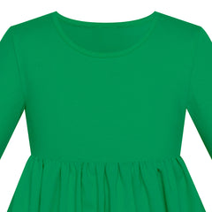 Girls Dress Green Casual Cotton Long Sleeve Dress Size 3-8 Years