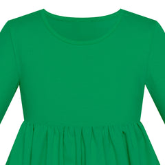 Girls Dress Green Casual Cotton Long Sleeve Dress Size 3-8 Years
