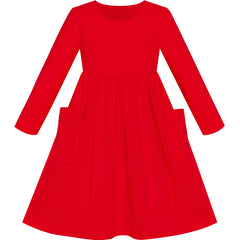 Girls Dress Red Casual Cotton Long Sleeve Dress Size 3-8 Years