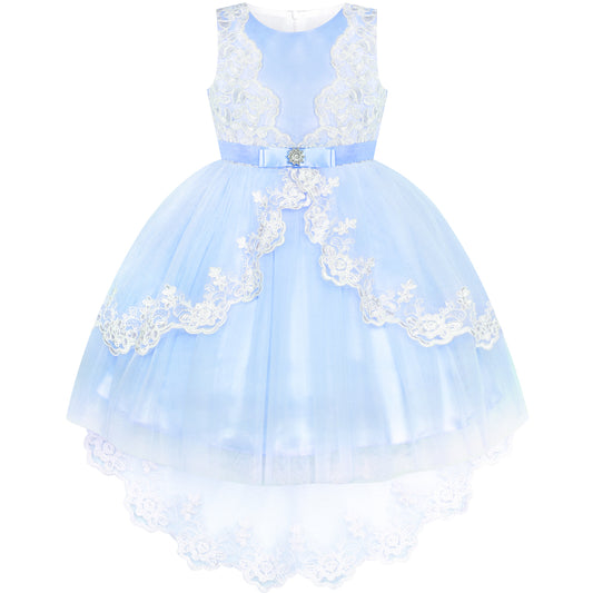 Flower Girl Dress Lace Hi-low Skirt Wedding Pageant Size 6-14 Years