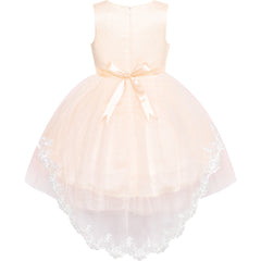 Flower Girl Dress Lace Hi-low Skirt Champagne Wedding Pageant Size 6-12 Years