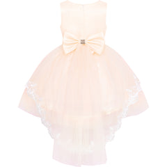 Flower Girl Dress Lace Hi-low Skirt Champagne Wedding Pageant Size 6-12 Years