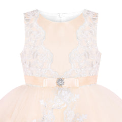 Flower Girl Dress Lace Hi-low Skirt Champagne Wedding Pageant Size 6-12 Years