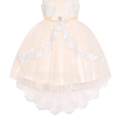 Flower Girl Dress Lace Hi-low Skirt Champagne Wedding Pageant Size 6-12 Years