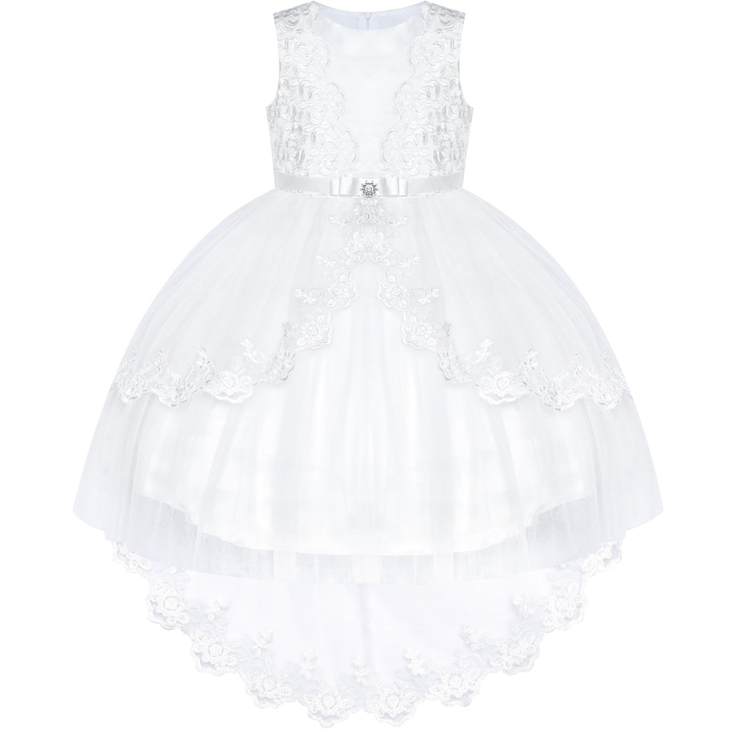 Flower Girl Dress Lace Hi-low Skirt Off White Wedding Pageant Size 6-12 Years