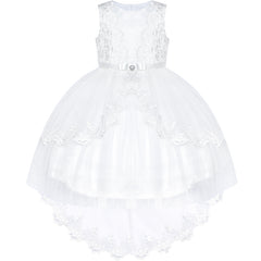 Flower Girl Dress Lace Hi-low Skirt Off White Wedding Pageant Size 6-12 Years