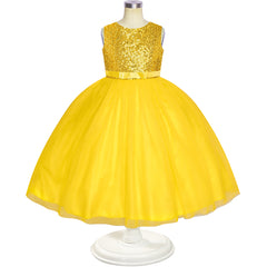Flower Girl Dress Sleeveless Golden Ball Gown Wedding Pageant Size 6-12 Years