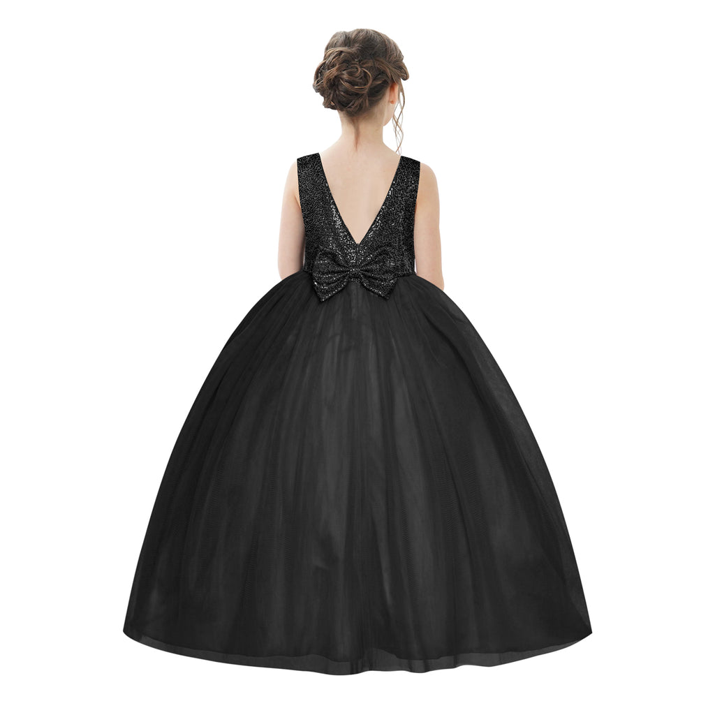 Flower Girl Dress Sleeveless Black Ball Gown Wedding Pageant Size 6-12 Years