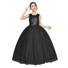 Flower Girl Dress Sleeveless Black Ball Gown Wedding Pageant Size 6-12 Years