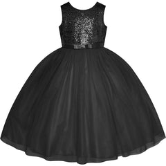 Flower Girl Dress Sleeveless Black Ball Gown Wedding Pageant Size 6-12 Years