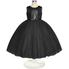 Flower Girl Dress Sleeveless Black Ball Gown Wedding Pageant Size 6-12 Years
